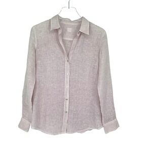 120% Lino Top Womens IT40 S Pink Button Up Long‎ Sleeve Breathable
